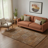 5' X 8' Terra Cotta Beige And Gray Geometric Washable Area Rug With UV Protection