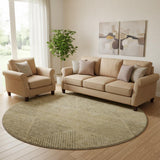 8' Wheat And Beige Geometric Washable Round Rug With UV Protection