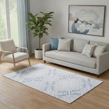 5' X 8' Blue And Ivory Floral Washable Area Rug With UV Protection