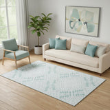 5' X 8' Teal And Ivory Floral Washable Area Rug With UV Protection
