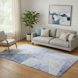 5' X 8' Blue And Ivory Geometric Washable Area Rug With UV Protection