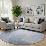 8' Blue And Ivory Geometric Washable Round Rug With UV Protection