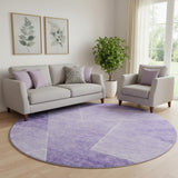 8' Purple And Ivory Geometric Washable Round Rug With UV Protection