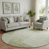 8' Sage And Ivory Geometric Washable Round Rug With UV Protection