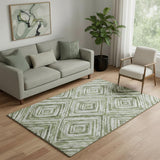5' X 8' Artichoke Green Gray And Ivory Geometric Washable Area Rug With UV Protection
