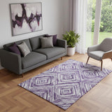 5' X 8' Purple Ivory And Gray Geometric Washable Area Rug With UV Protection