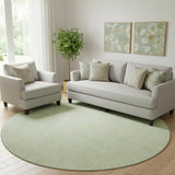 8' Artichoke Green And Ivory Floral Washable Round Rug With UV Protection
