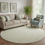 8' Ivory And Beige Floral Washable Round Rug With UV Protection