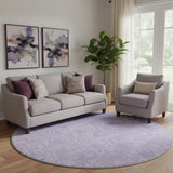8' Lilac And Ivory Floral Washable Round Rug With UV Protection