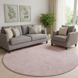 8' Pink And Ivory Floral Washable Round Rug With UV Protection