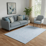 5' X 8' Sky Blue And Ivory Floral Washable Area Rug With UV Protection
