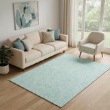5' X 8' Teal And Ivory Floral Washable Area Rug With UV Protection