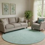 8' Teal And Ivory Floral Washable Round Rug With UV Protection