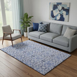 5' X 8' Blue Gray And Ivory Medallion Washable Area Rug With UV Protection