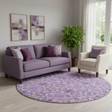 8' Purple And Ivory Medallion Washable Round Rug With UV Protection