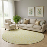 8' Gold And Ivory Medallion Washable Round Rug With UV Protection