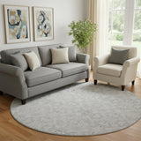 8' Silver And Gray Medallion Washable Round Rug With UV Protection