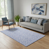 5' X 8' Sky Blue And Ivory Medallion Washable Area Rug With UV Protection