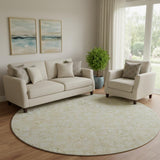 8' Tan And Beige Medallion Washable Round Rug With UV Protection