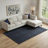 8' X 10' Blue And Charcoal Medallion Washable Area Rug With UV Protection
