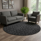 8' Gray And Charcoal Medallion Washable Round Rug With UV Protection