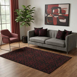 5' X 8' Red And Black Medallion Washable Area Rug With UV Protection