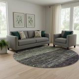 8' Green Purple And Ivory Ombre Washable Round Rug With UV Protection