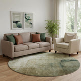 8' Brown Beige And Ivory Abstract Washable Round Rug With UV Protection