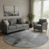 8' Gray Silver And Charcoal Abstract Washable Round Rug With UV Protection