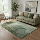 5' X 8' Green And Ivory Abstract Washable Area Rug With UV Protection