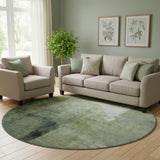 8' Green And Ivory Abstract Washable Round Rug With UV Protection