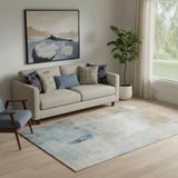 5' X 8' Taupe Blue And Ivory Abstract Washable Area Rug With UV Protection