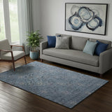 5' X 8' Blue And Ivory Floral Washable Area Rug With UV Protection