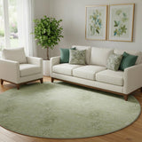 8' Sage And Ivory Floral Washable Round Rug With UV Protection