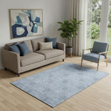 5' X 8' Sky Blue And Ivory Floral Washable Area Rug With UV Protection