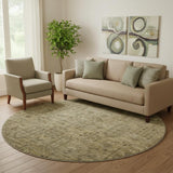 8' Brown And Beige Southwestern Washable Round Rug With UV Protection