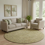 8' Gold And Taupe Southwestern Washable Round Rug With UV Protection