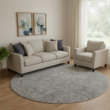 8' Gray And Silver Southwestern Washable Round Rug With UV Protection