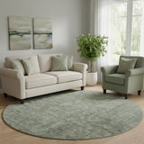 8' Green And Gray Southwestern Washable Round Rug With UV Protection