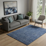 5' X 8' Navy Blue And Gray Southwestern Washable Area Rug With UV Protection