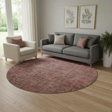 8' Rust And Gray Southwestern Washable Round Rug With UV Protection