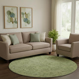 8' Sage And Green Southwestern Washable Round Rug With UV Protection
