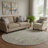 8' Taupe Gray And Beige Southwestern Washable Round Rug With UV Protection