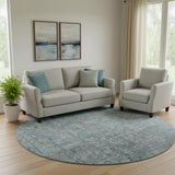 8' Teal And Gray Southwestern Washable Round Rug With UV Protection