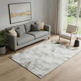 5' X 8' Taupe Gray And Brown Abstract Washable Area Rug With UV Protection
