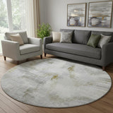 8' Taupe Gray And Brown Abstract Washable Round Rug With UV Protection