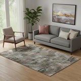 5' X 8' Brown Salmon And Gray Abstract Washable Area Rug With UV Protection