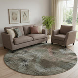 8' Brown Salmon And Gray Abstract Washable Round Rug With UV Protection