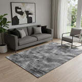 5' X 8' Gray And Silver Abstract Washable Area Rug With UV Protection