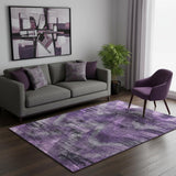 5' X 8' Purple And Gray Abstract Washable Area Rug With UV Protection